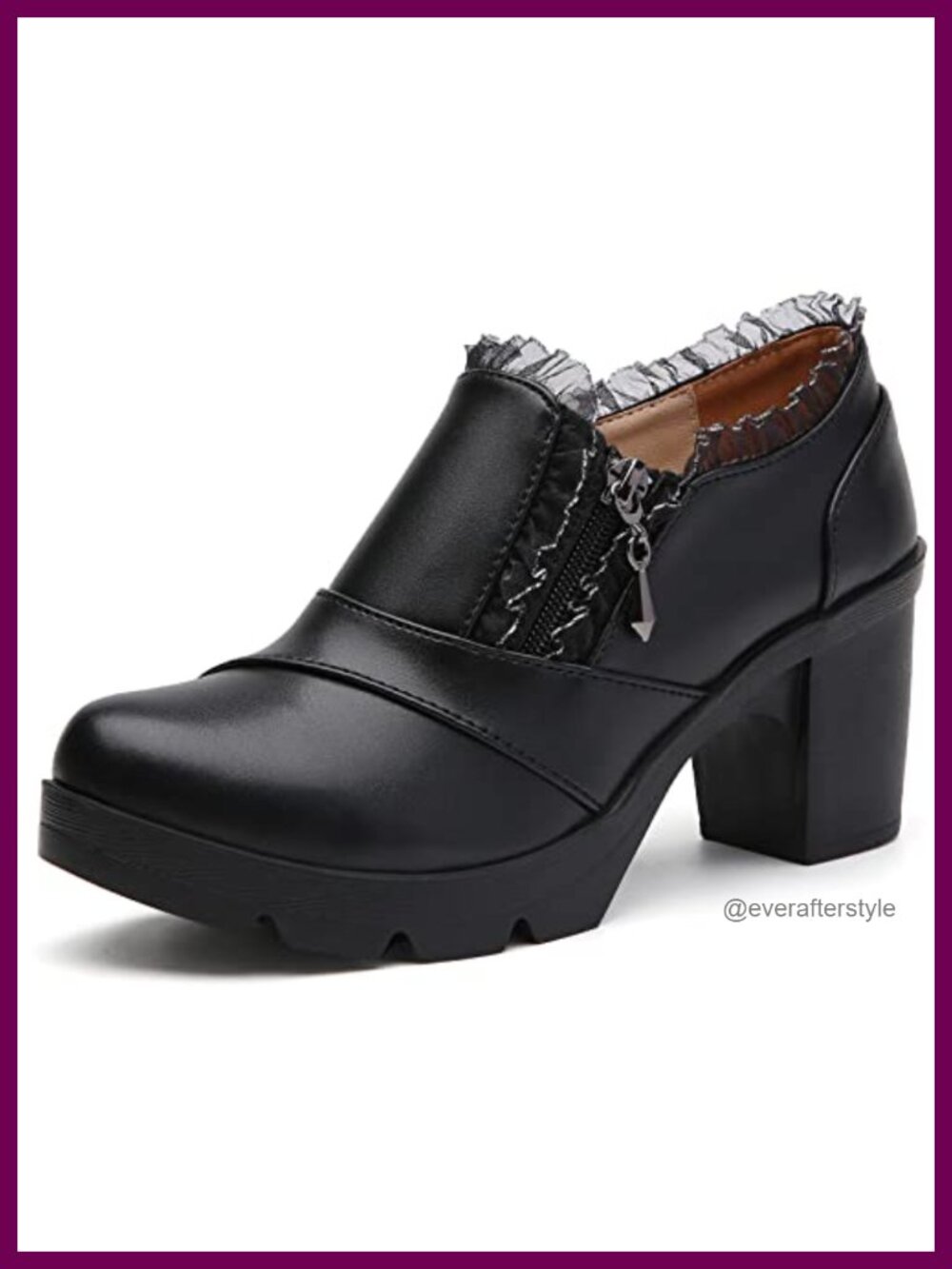 Womens Platform Oxfords Zipper Lace Square Toe Mid Heel Dress Shoes